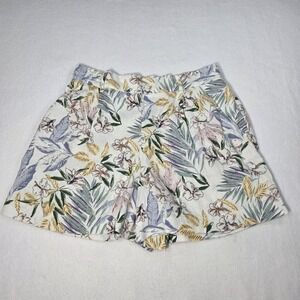 Dalia Womens Bottoms Linen Blend Tropical Floral Resort Wear Shorts Off-White S